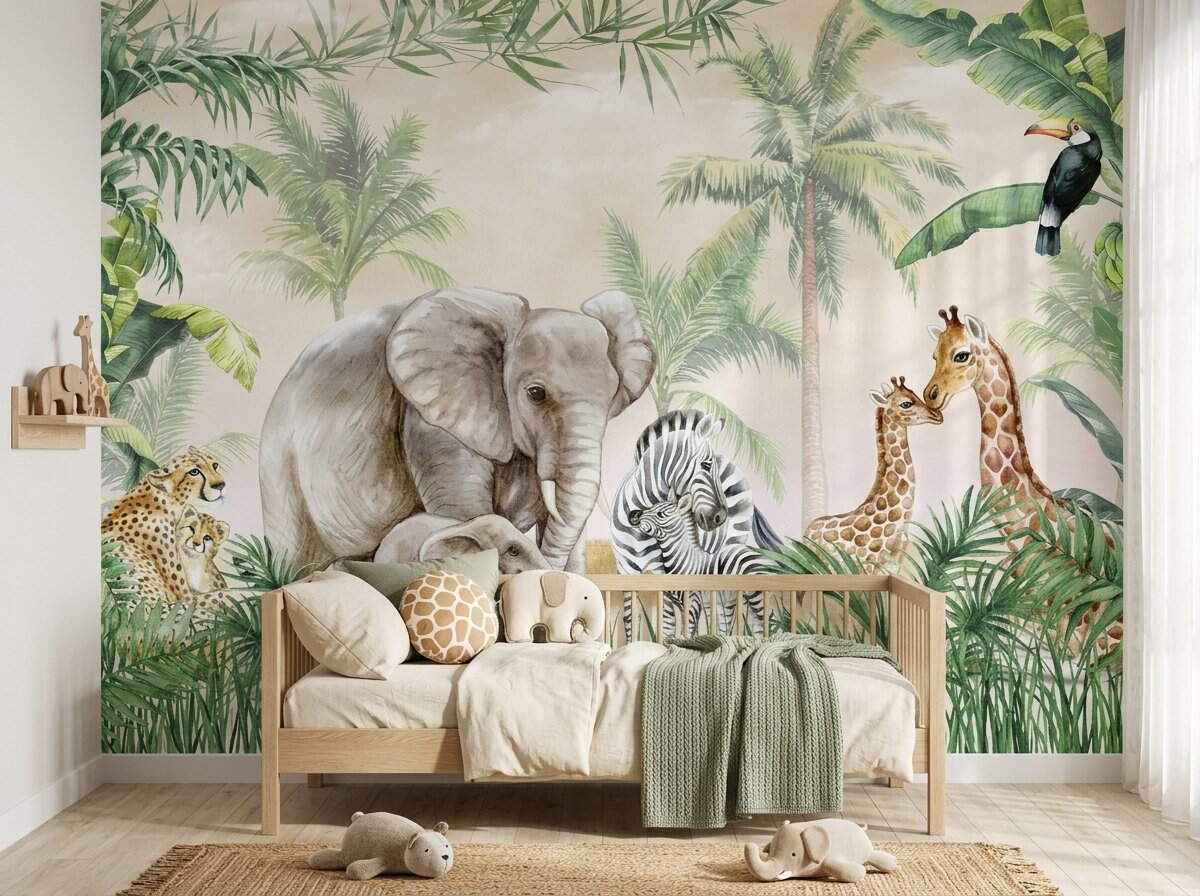 Safari Hayvanlı Jungle Çocuk Odası Duvar Kağıdı