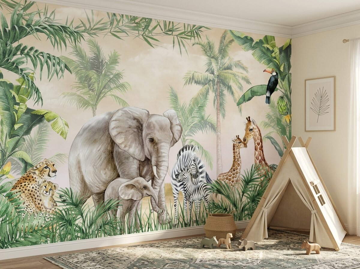 Safari Hayvanlı Jungle Çocuk Odası Duvar Kağıdı