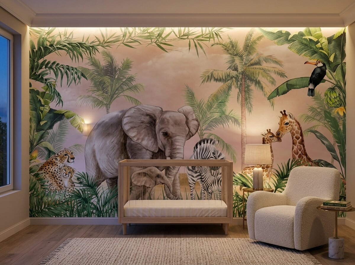 Safari Hayvanlı Jungle Çocuk Odası Duvar Kağıdı