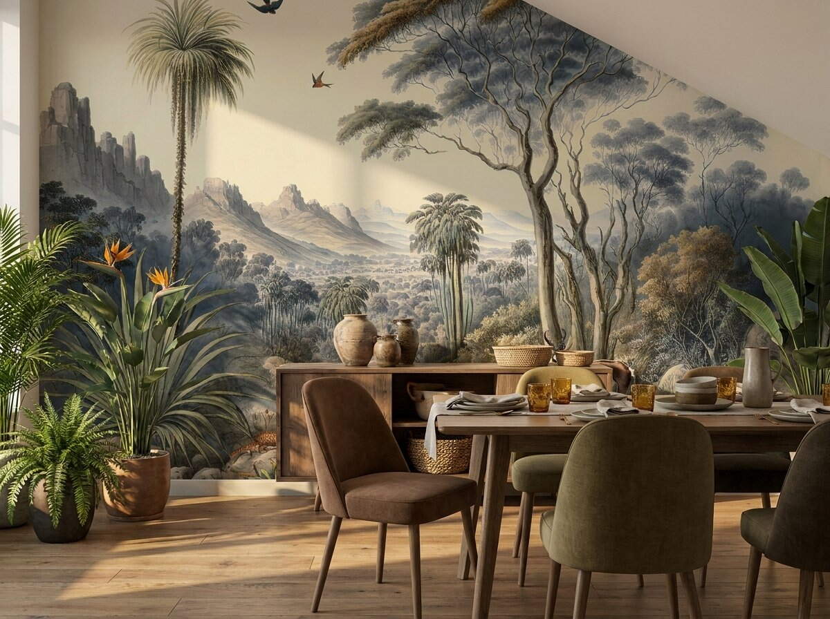 Slate Mavi Vintage Safari Manzara Duvar Kağıdı