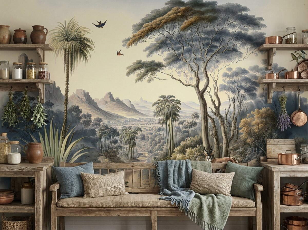Slate Mavi Vintage Safari Manzara Duvar Kağıdı