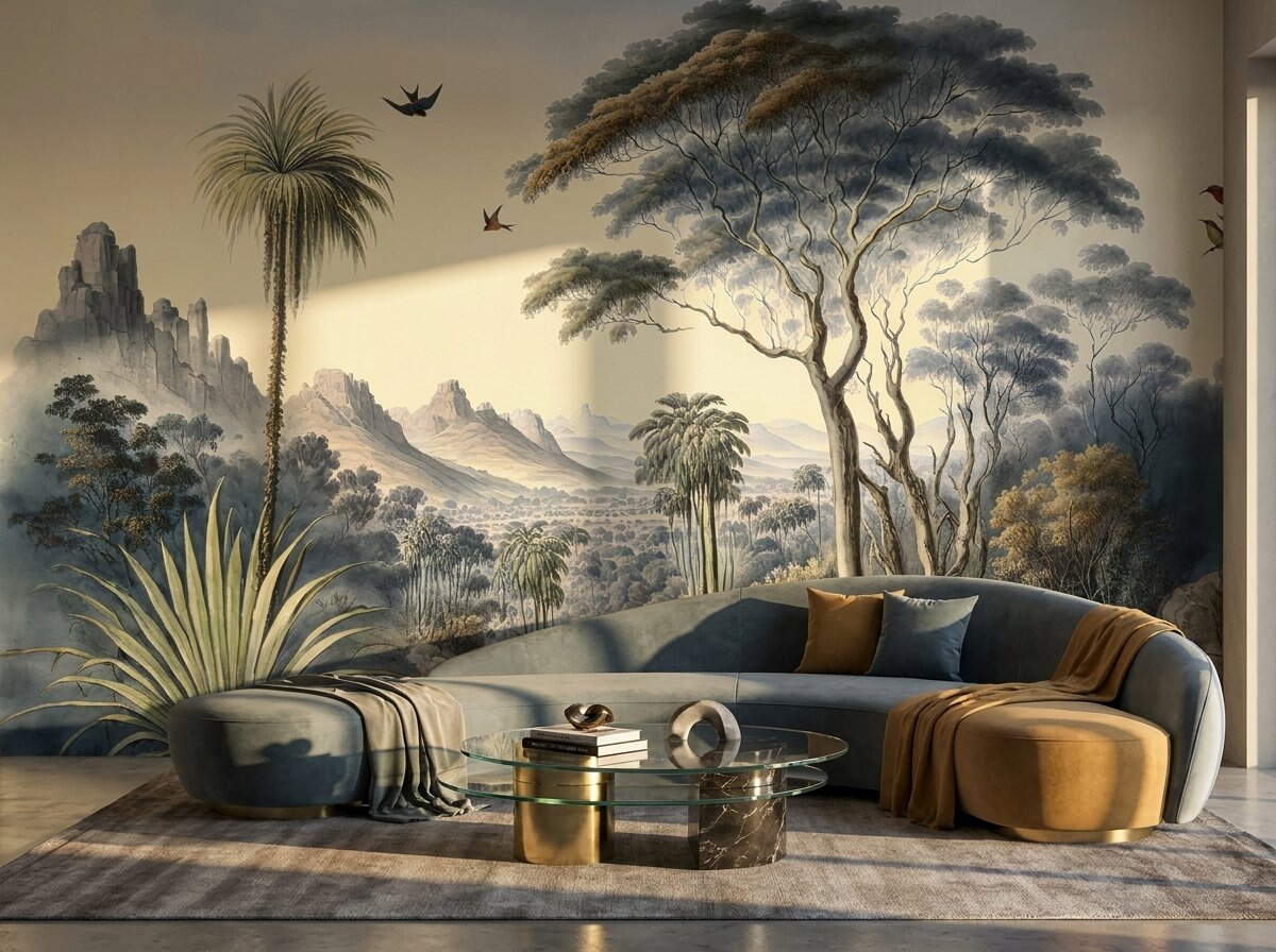 Slate Mavi Vintage Safari Manzara Duvar Kağıdı