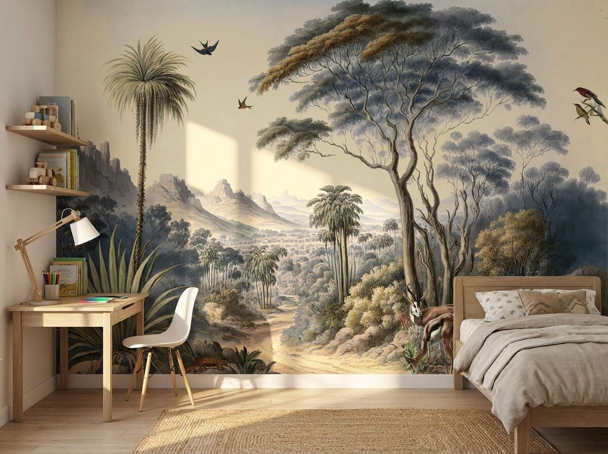 Slate Mavi Vintage Safari Manzara Duvar Kağıdı