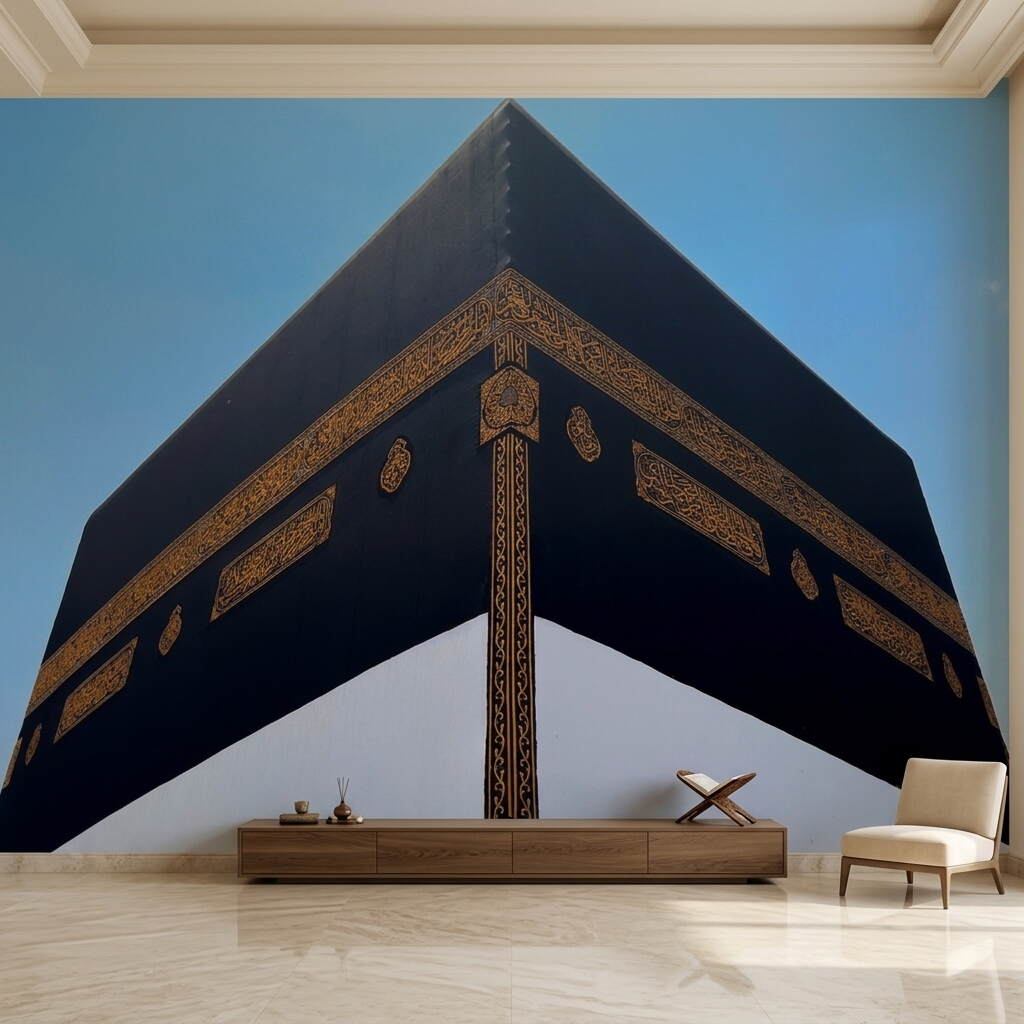 Yakın Çekim Kabe I Muazzama Örtüsü Ve Altın İşlemeli Hat Detaylı Duvar Kağıdı