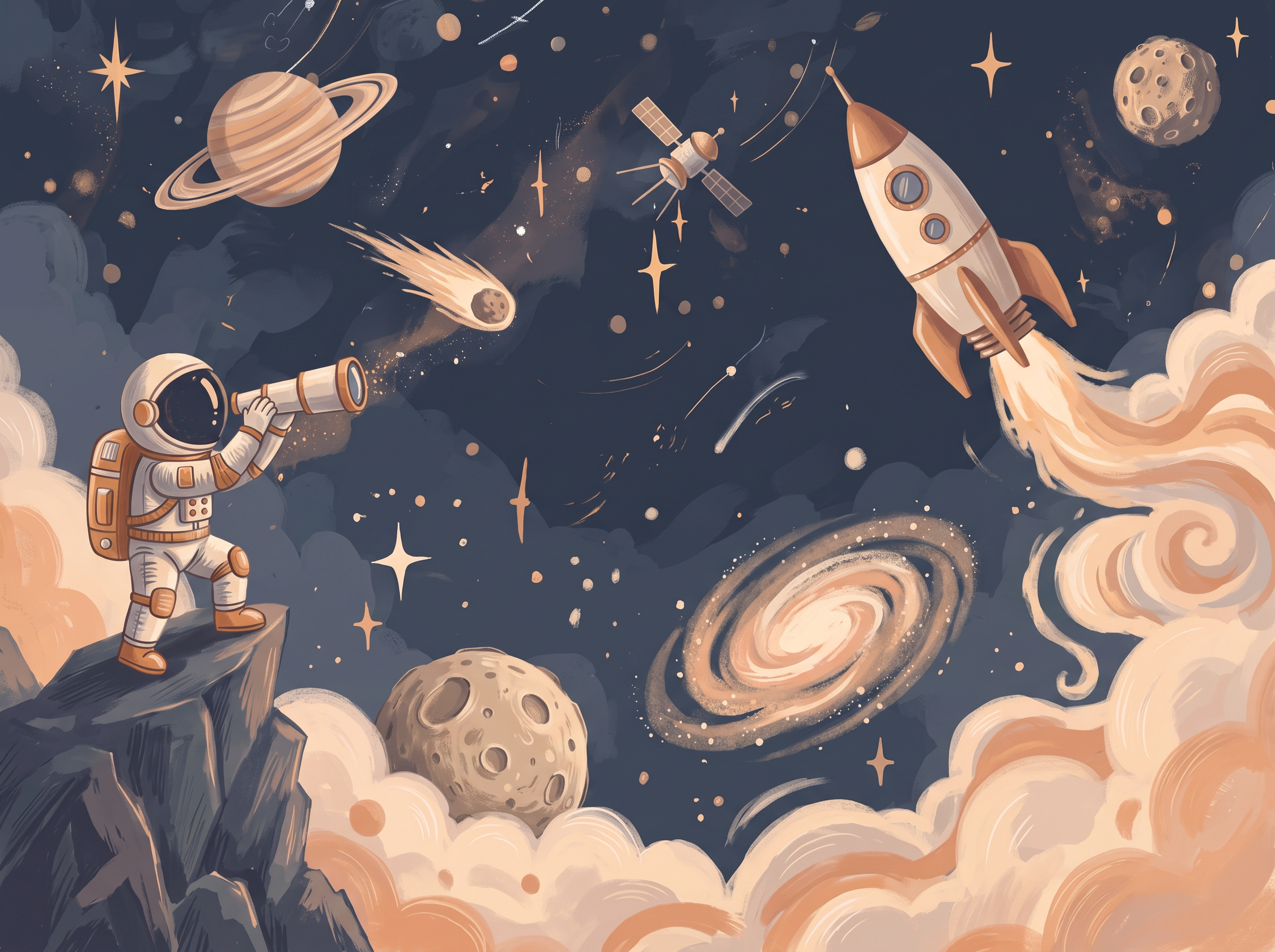 Astronot Roket Gezegenler Uzay Macerası Çocuk Duvar Kağıdı - görsel 19