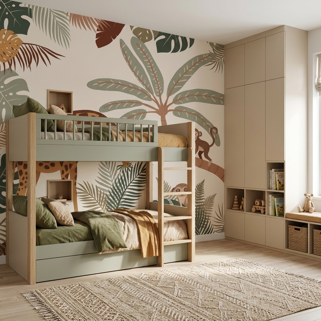 Boho Safari Zürafa Maymun Leopar Palmiye Çocuk Duvar Kağıdı - görsel 3