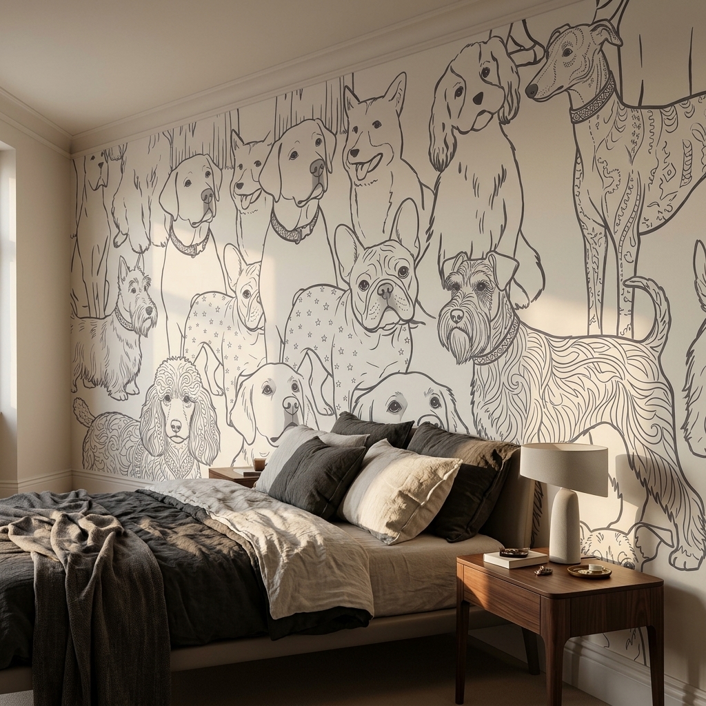 Çizgi Sanat Köpek Portreleri Duvar Kağıdı - görsel 11
