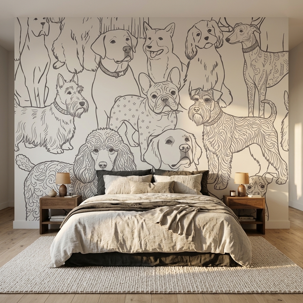 Çizgi Sanat Köpek Portreleri Duvar Kağıdı - görsel 13