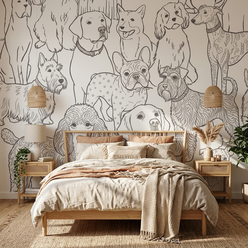 Çizgi Sanat Köpek Portreleri Duvar Kağıdı - görsel 14