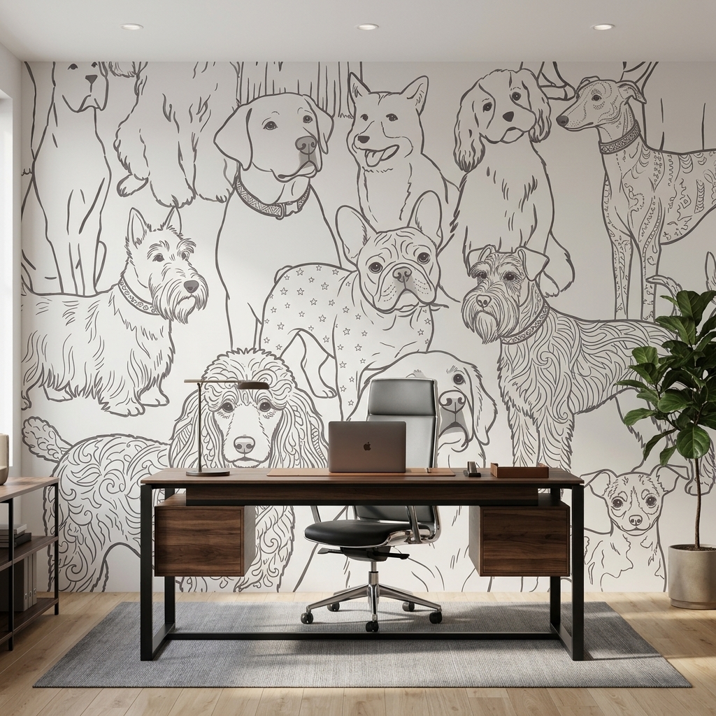 Çizgi Sanat Köpek Portreleri Duvar Kağıdı - görsel 15