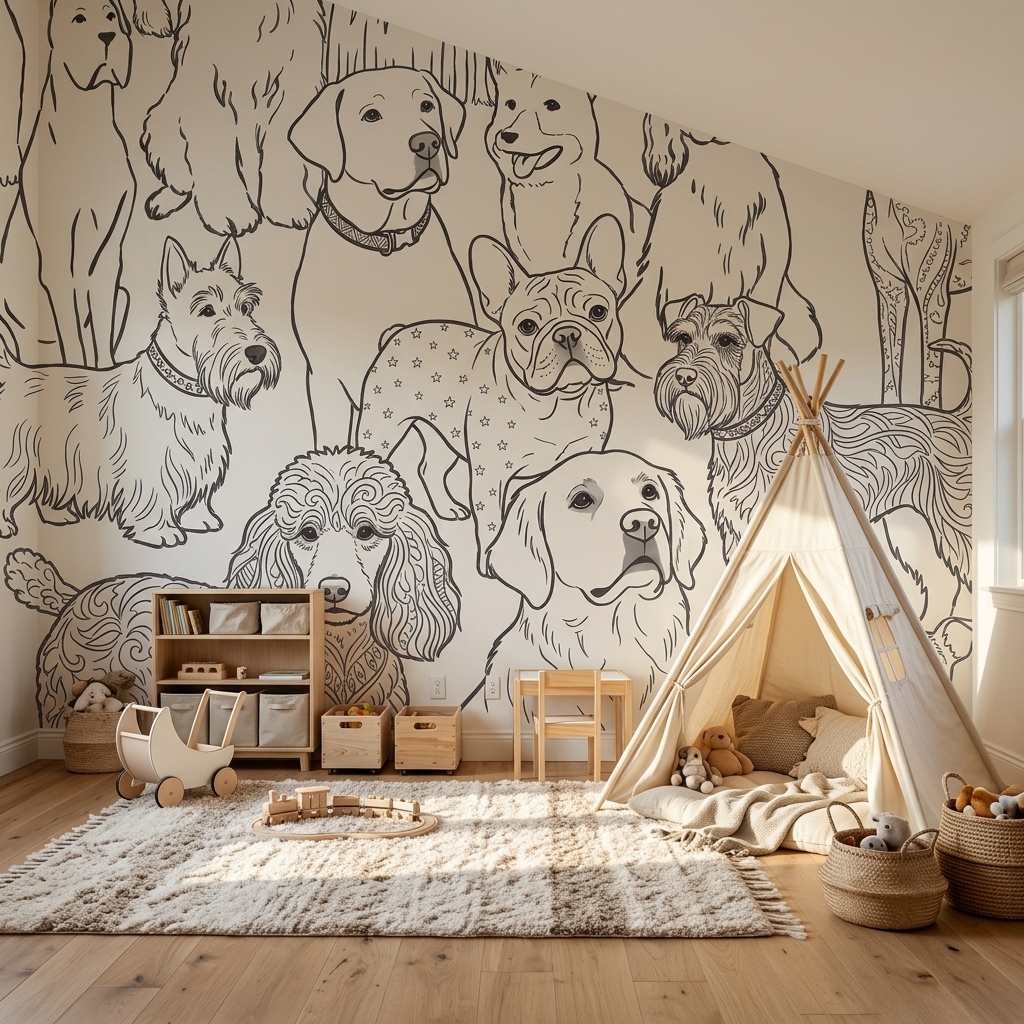 Çizgi Sanat Köpek Portreleri Duvar Kağıdı - görsel 16