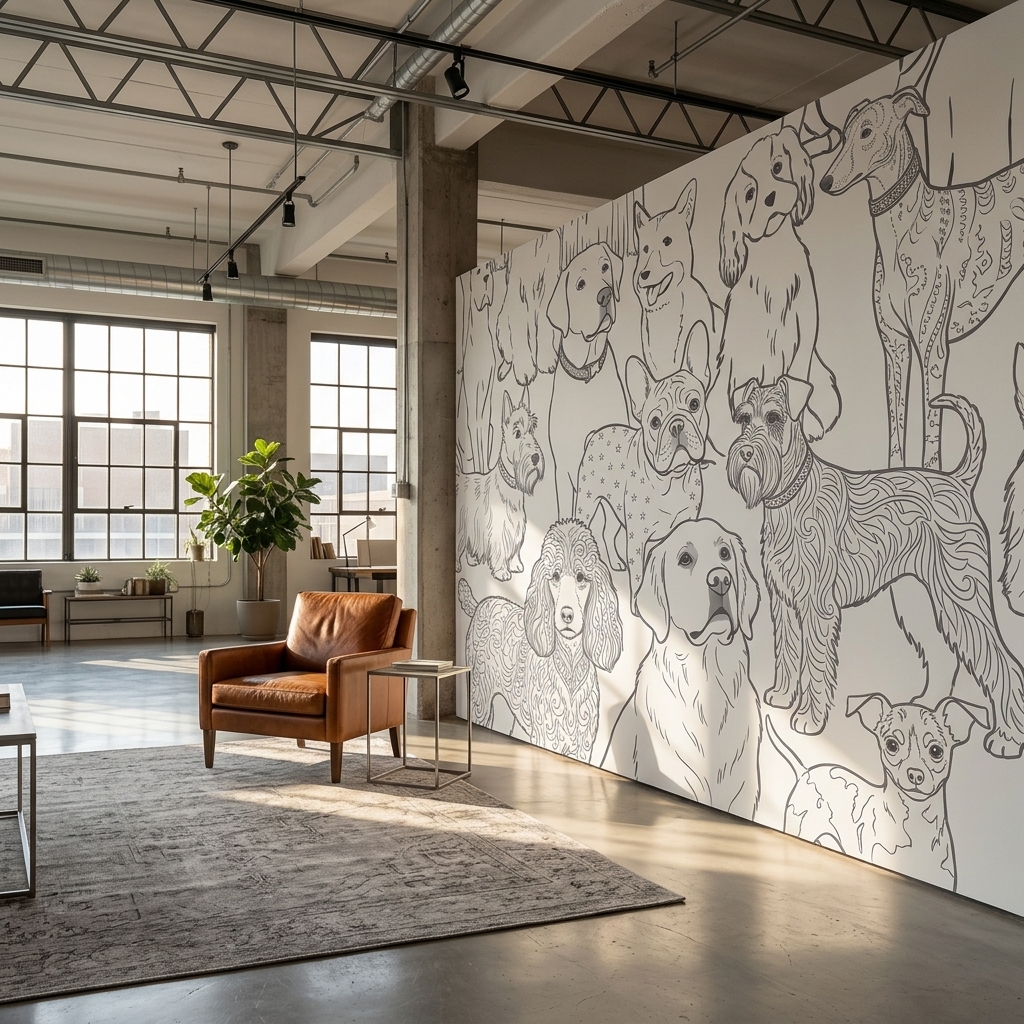Çizgi Sanat Köpek Portreleri Duvar Kağıdı - görsel 17