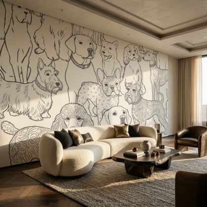 Çizgi Sanat Köpek Portreleri Duvar Kağıdı