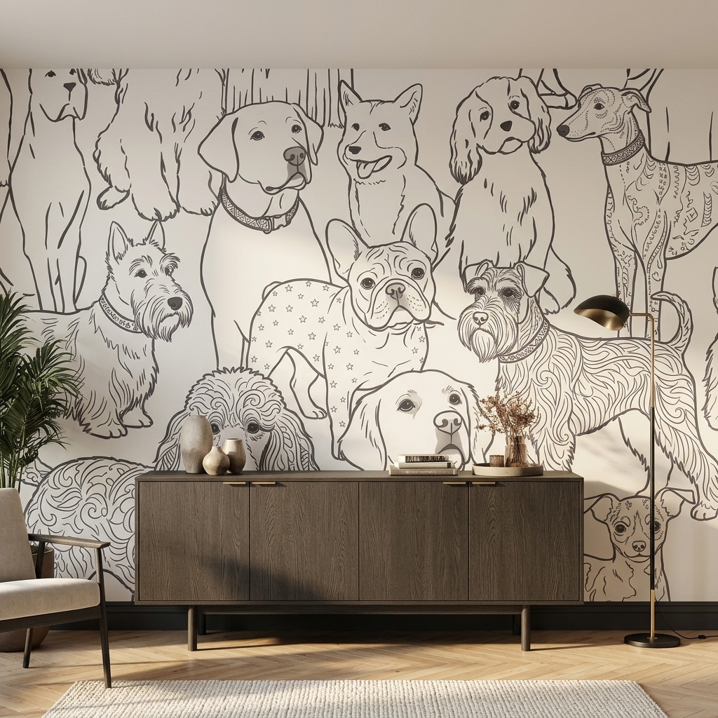 Çizgi Sanat Köpek Portreleri Duvar Kağıdı - görsel 18