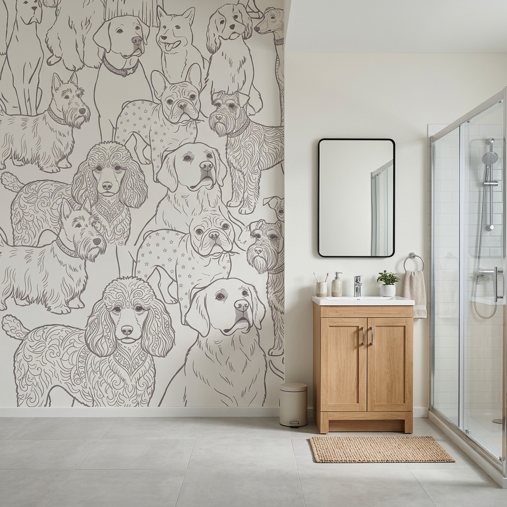 Çizgi Sanat Köpek Portreleri Duvar Kağıdı - görsel 4
