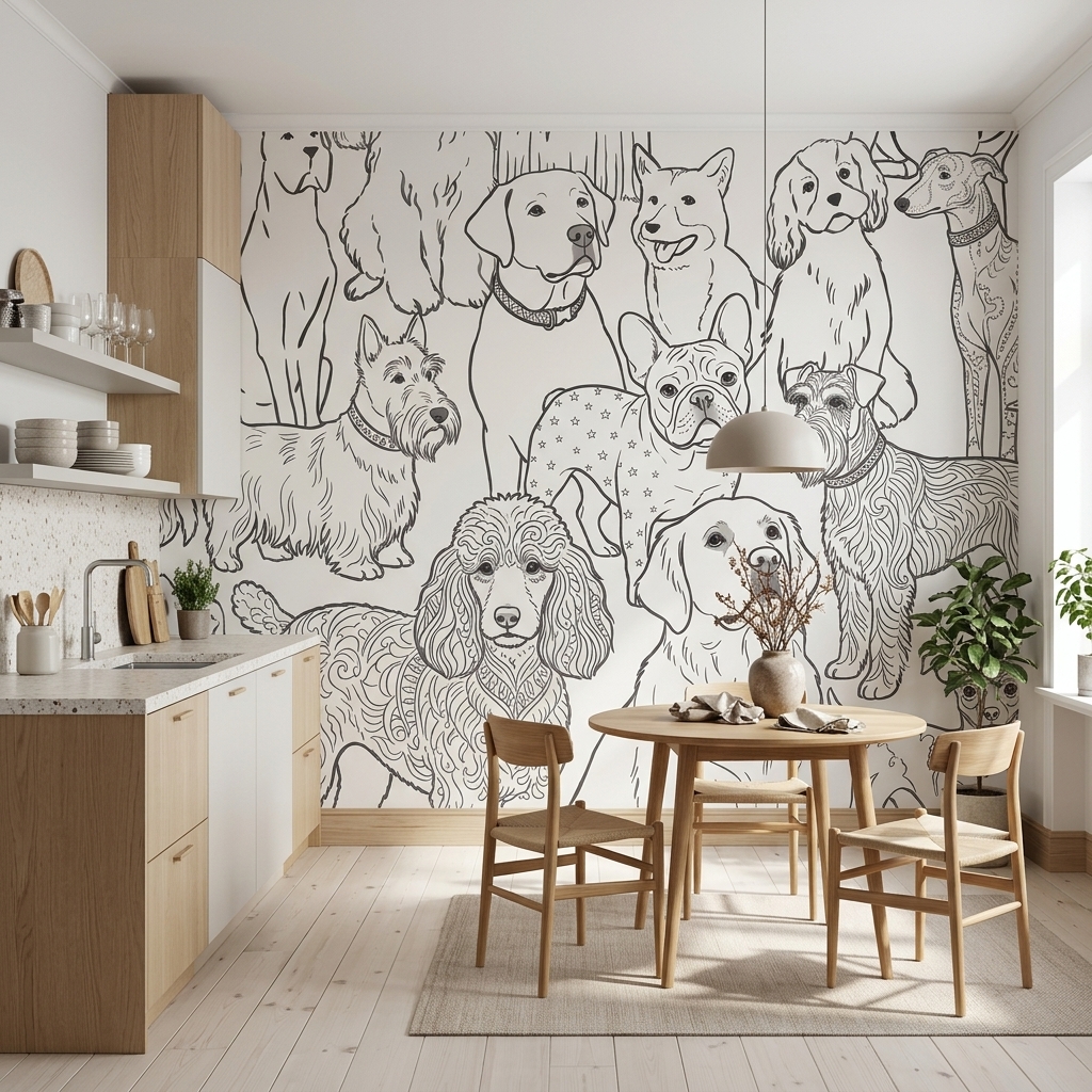 Çizgi Sanat Köpek Portreleri Duvar Kağıdı - görsel 7