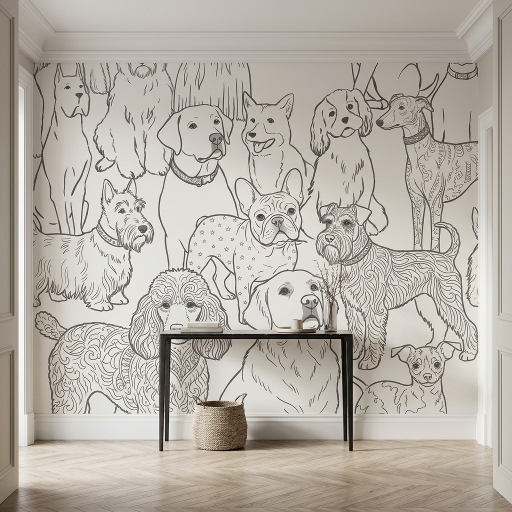 Çizgi Sanat Köpek Portreleri Duvar Kağıdı - görsel 9