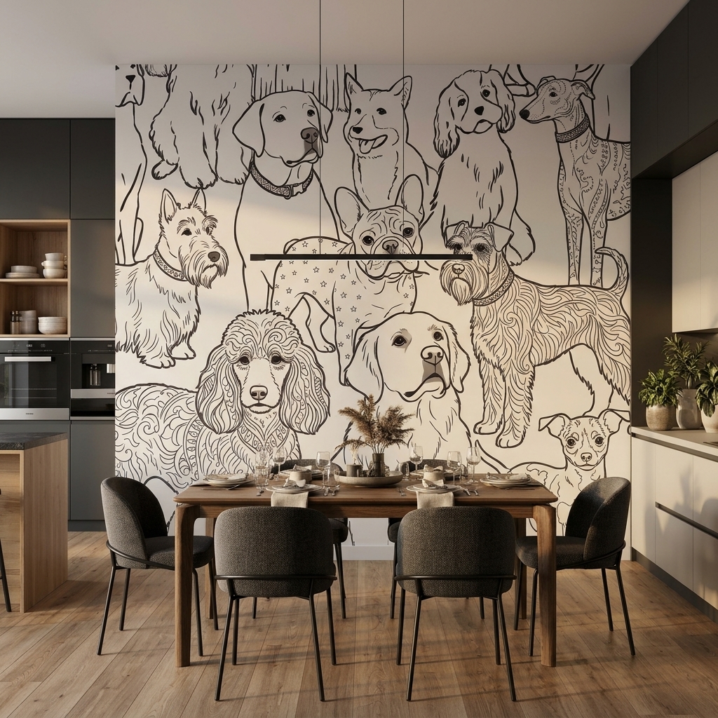 Çizgi Sanat Köpek Portreleri Duvar Kağıdı - görsel 10