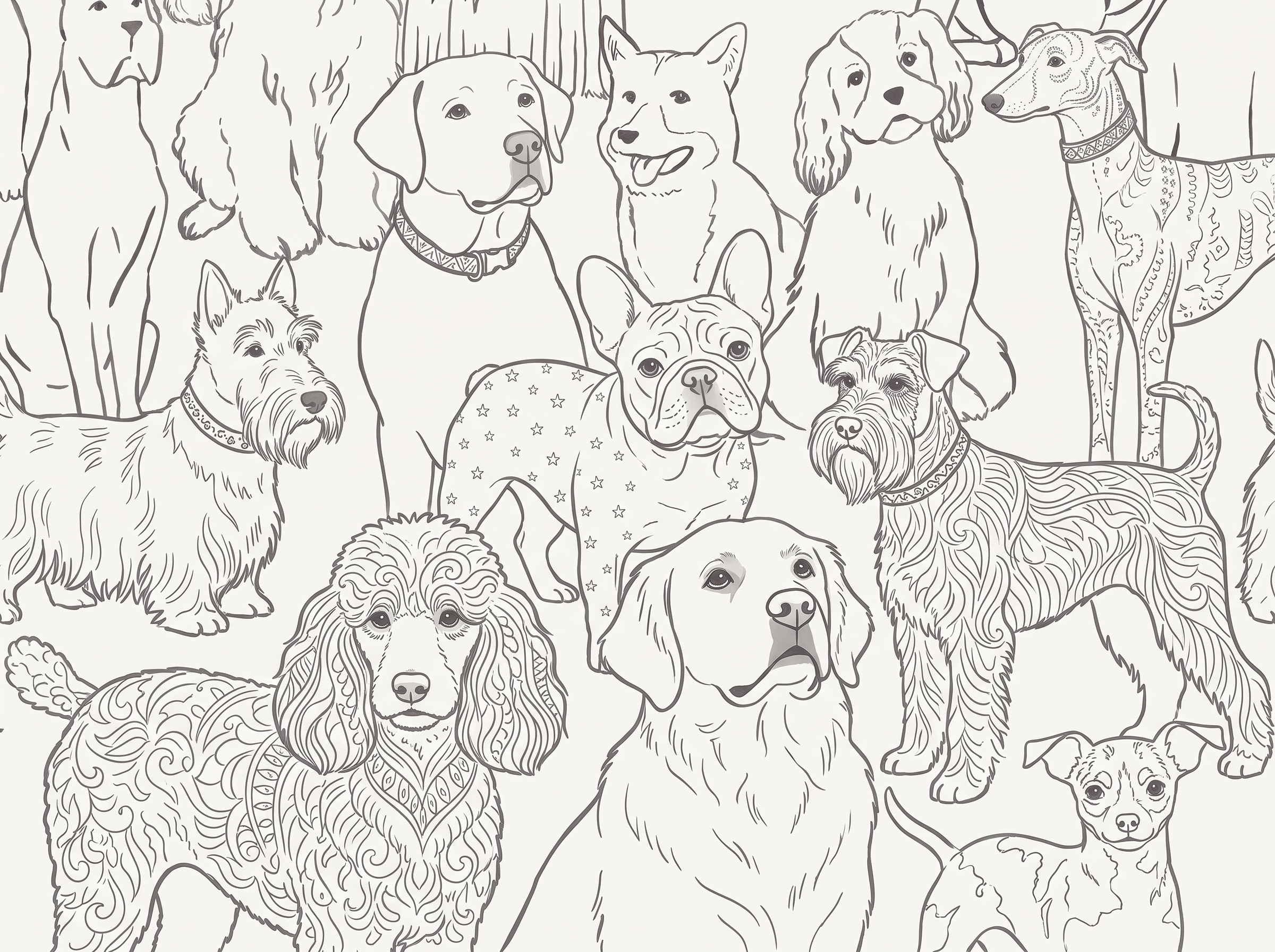 Çizgi Sanat Köpek Portreleri Duvar Kağıdı - görsel 19
