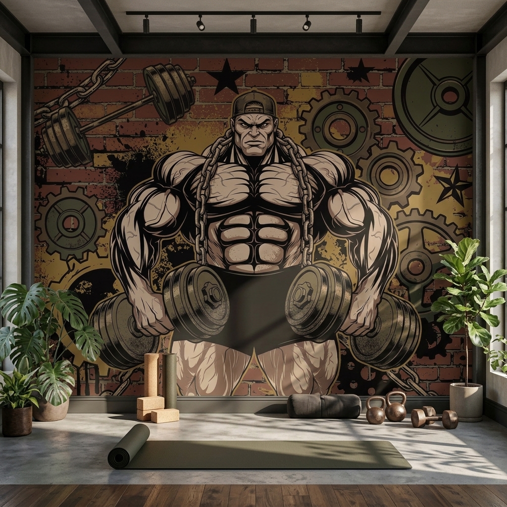 Fitness Gym Vucut Gelistirme Grafiti Duvar Kagidi 2