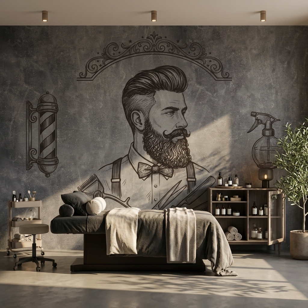 Gri Beton Vintage Berber Sakalli Adam Duvar Kagidi 12