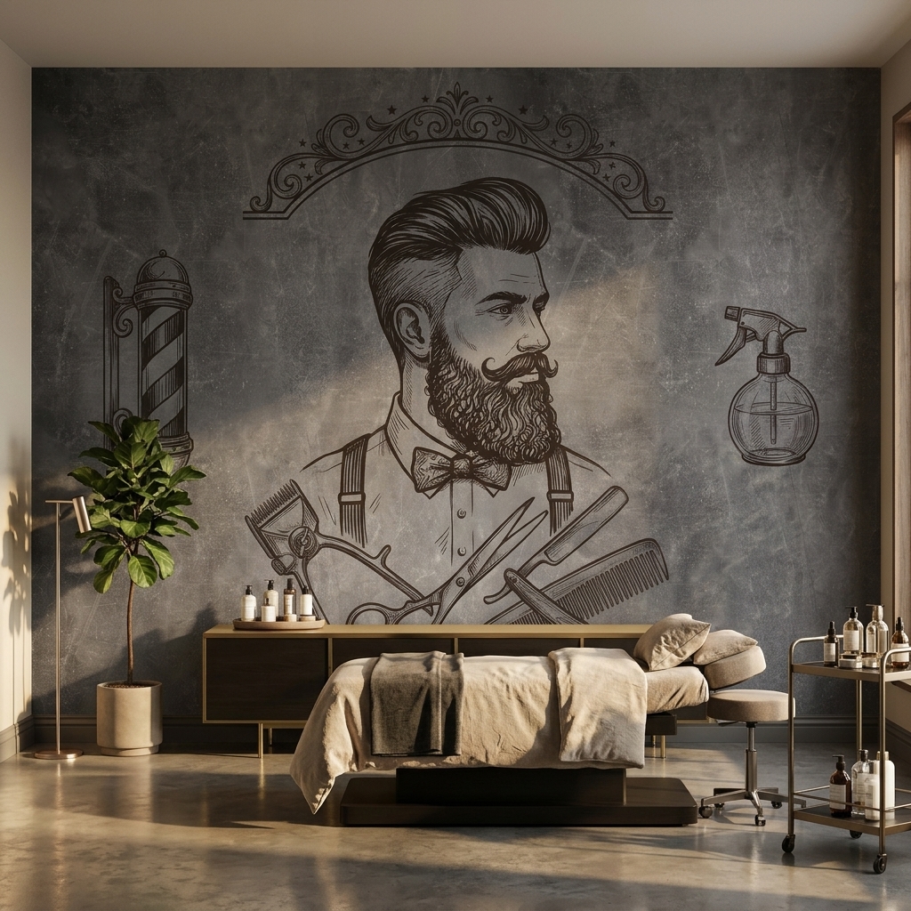 Gri Beton Vintage Berber Sakalli Adam Duvar Kagidi 13