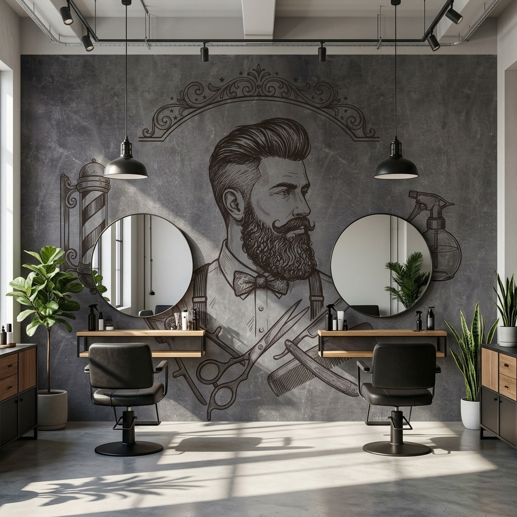 Gri Beton Vintage Berber Sakalli Adam Duvar Kagidi 14