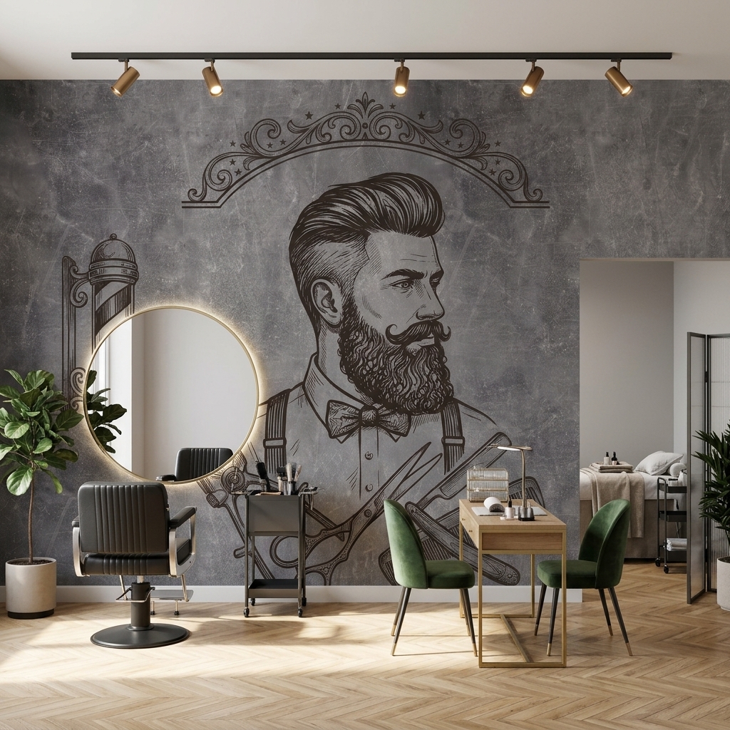 Gri Beton Vintage Berber Sakalli Adam Duvar Kagidi 2