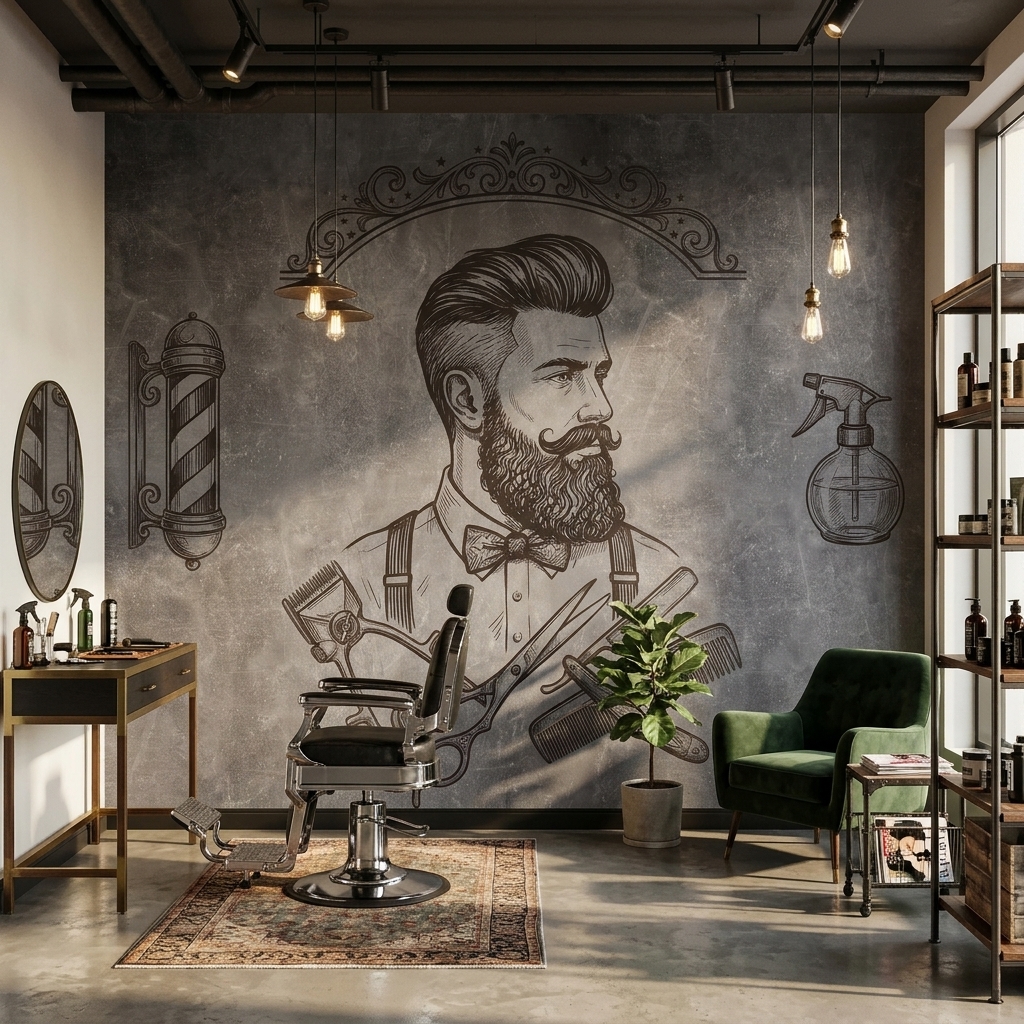 Gri Beton Vintage Berber Sakalli Adam Duvar Kagidi 3