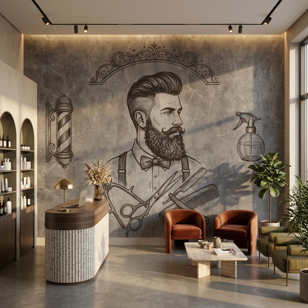 Gri Beton Vintage Berber Sakalli Adam Duvar Kagidi 8