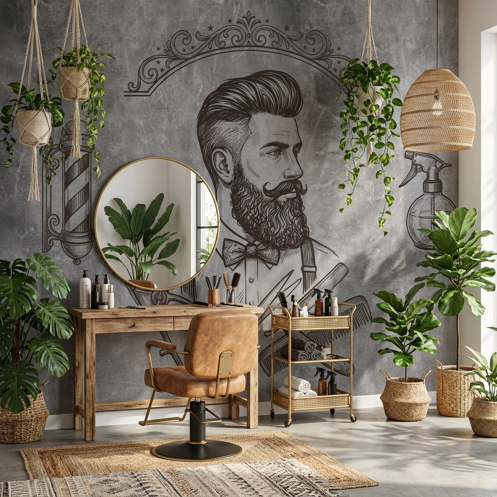 Gri Beton Vintage Berber Sakalli Adam Duvar Kagidi 9