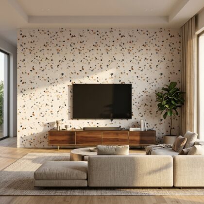 Krem Zeminde Renkli Taş Parçacıklı Terrazzo Duvar Kağıdı