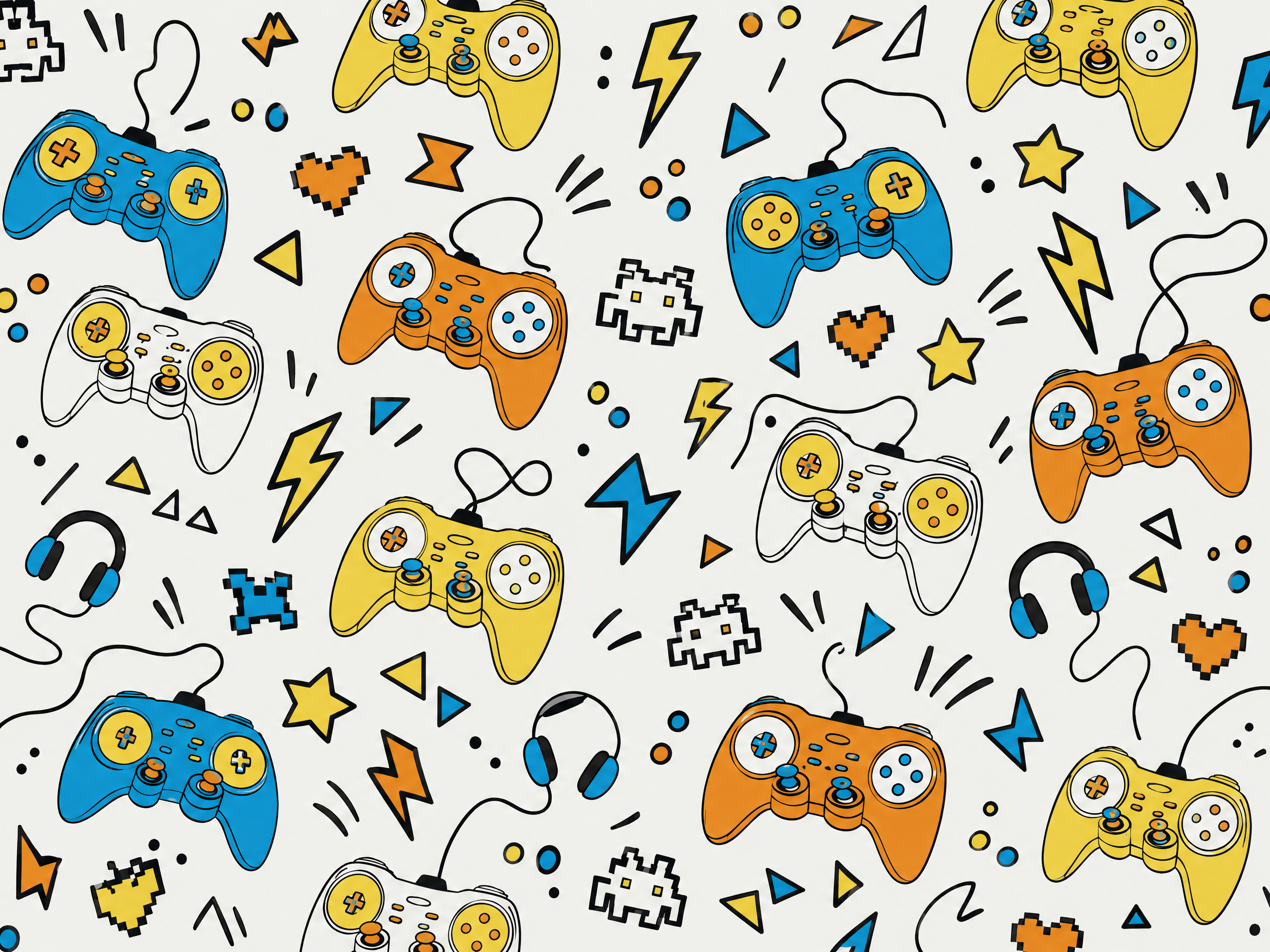 Renkli Oyun Kollari Ve Simsek Gamer Cocuk Odasi Duvar Kagidi Desen