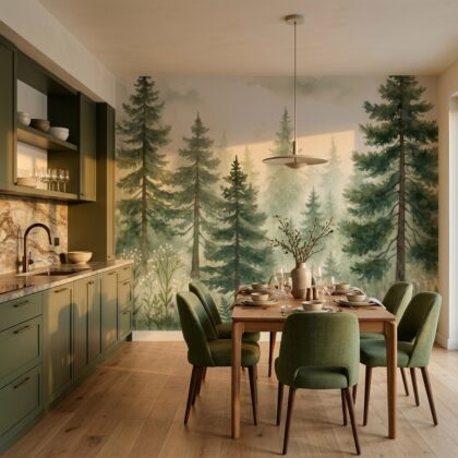 Sisli Sulu Boya Çam Ormanı ve Yabani Çiçek Duvar Kağıdı
