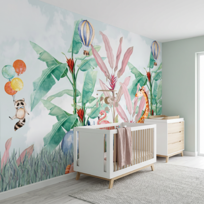 Watercolor Safari Animals Kids Room 1